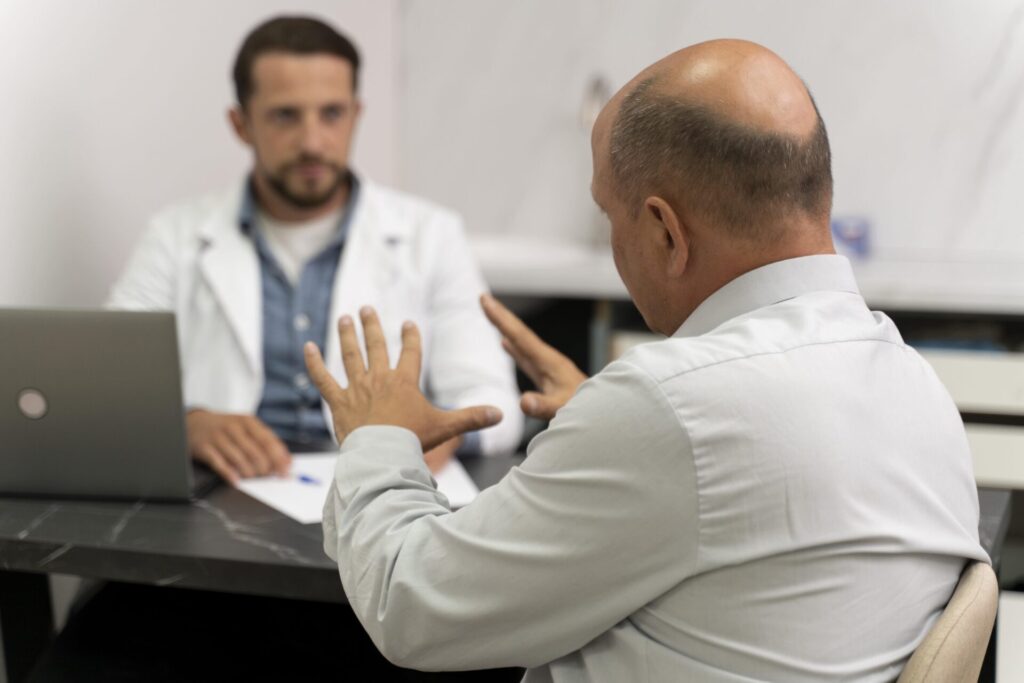 man going through follicular unit extraction process min